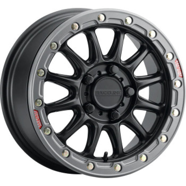 Raceline A14BG Alpha 15x10in/4x156 BP/10mm Offset/132.5mm Bore- Blk & Gunmetal Ring Beadlock Wheel