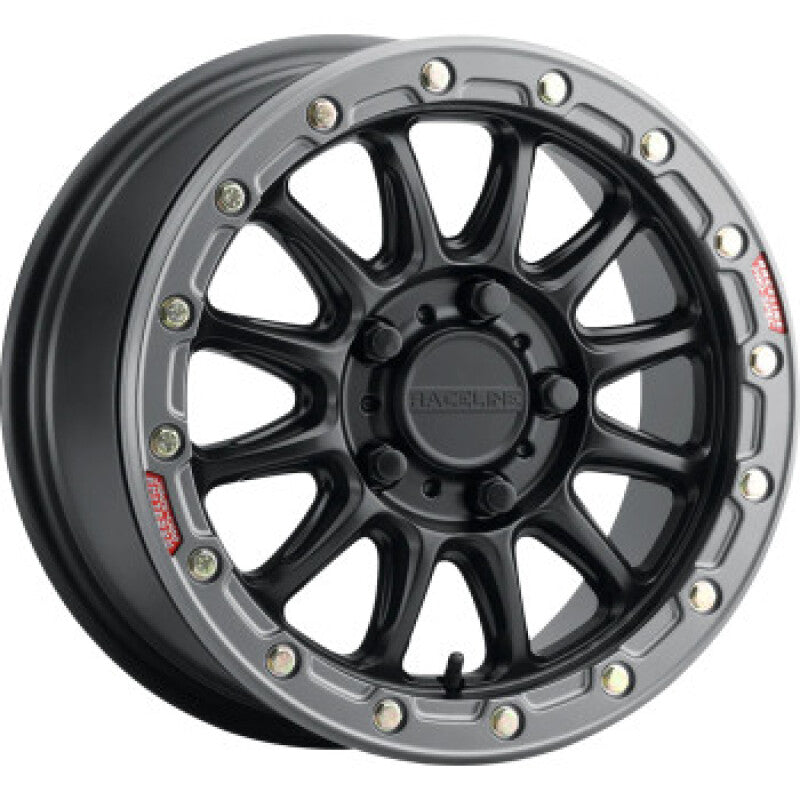 Raceline A14BG Alpha 15x10in/4x156 BP/10mm Offset/132.5mm Bore- Blk & Gunmetal Ring Beadlock Wheel