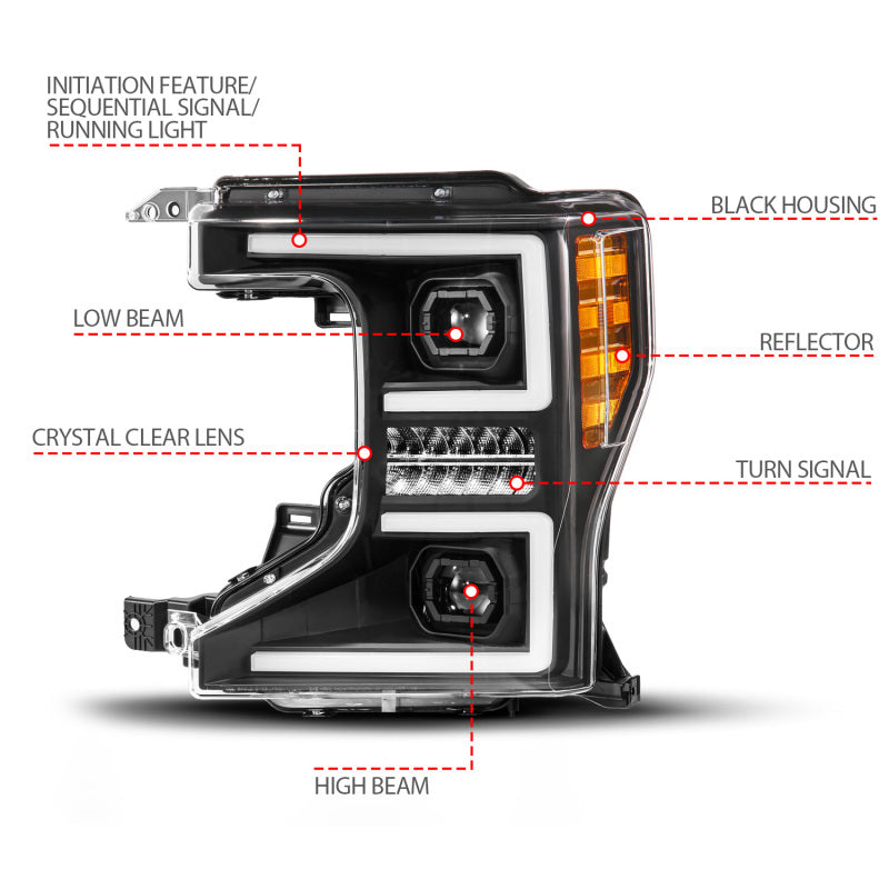 ANZO 20-22 Ford Super Duty (Halogen) Z-Series Full LED Proj Headlights SeqSig - Driver Side ONLY