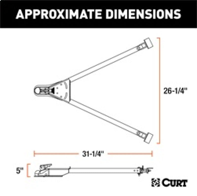 RockJock Curt Tow Bar with Adjustable Width Arms Car Mount 2in Ball 5000lbs