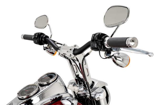 Performance Machine Phatbar H-Bar Assy, 9in Riser, 1-1/4in Bar, Int Wire, Gauge Mnt - Chrome