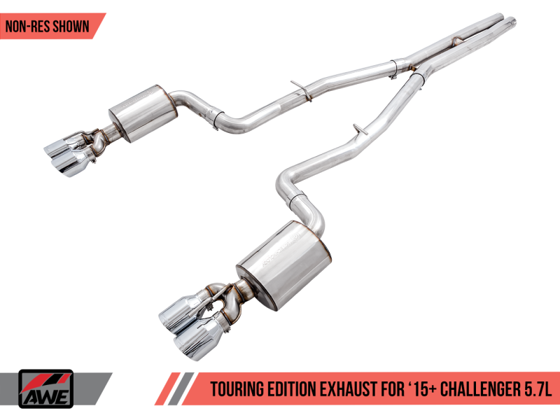 AWE Tuning 15+ Challenger 5.7 Touring Edition Exhaust - Non-Resonated - Chrome Silver Quad Tips