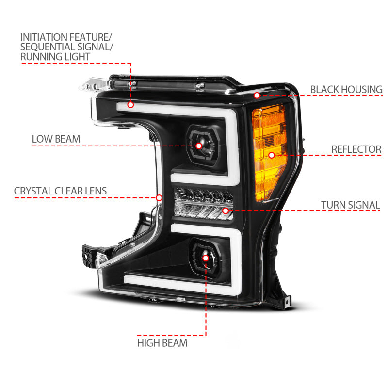 ANZO 20-22 Ford Super Duty (Halogen) Z-Series Full LED Proj Headlights SeqSig - Driver Side ONLY