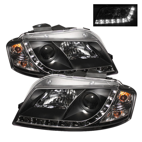 Spyder Audi A3 06-08 Projector Headlights Halogen Model Only - DRL Black PRO-YD-AA306-DRL-BK