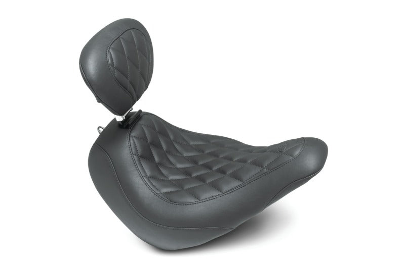 Mustang 18-21 Harley Low Rider, Sport Glide Wide Tripper Solo Seat w/Dr Backrest Diamond - Black