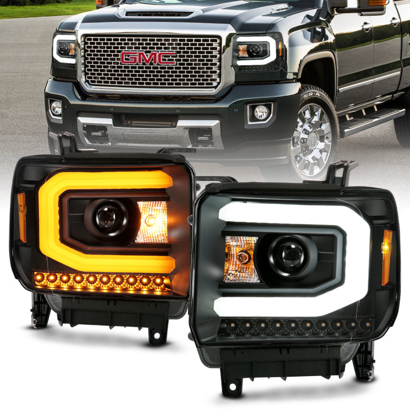 ANZO GMC SIERRA 1500 14-15 2500H/15-19 Projector Headlight Plank Style Black w/ Switchback (Halogen)