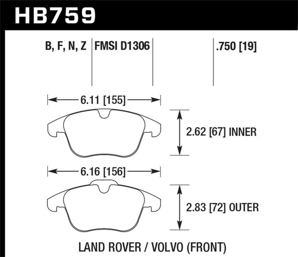 Hawk 2007-2015 Volvo S80 HPS 5.0 Front Brake Pads