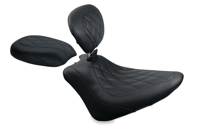 Mustang 11-13 Harley Blackline, 12-17 Slim,Slim S Wide Tripper Pass Seat Diamond Stitch - Black