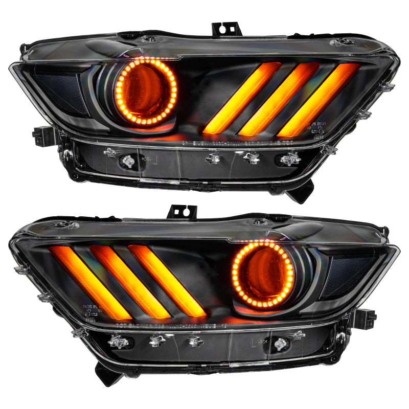 Oracle 15-17 Ford Mustang Dynamic RGB+A Pre-Assembled Headlights - Black Edition - ColorSHIFT