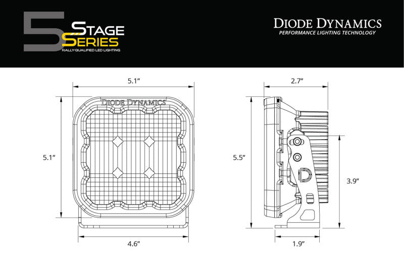 Diode Dynamics SS5 LED Pod Sport - Yellow Driving (Pair)