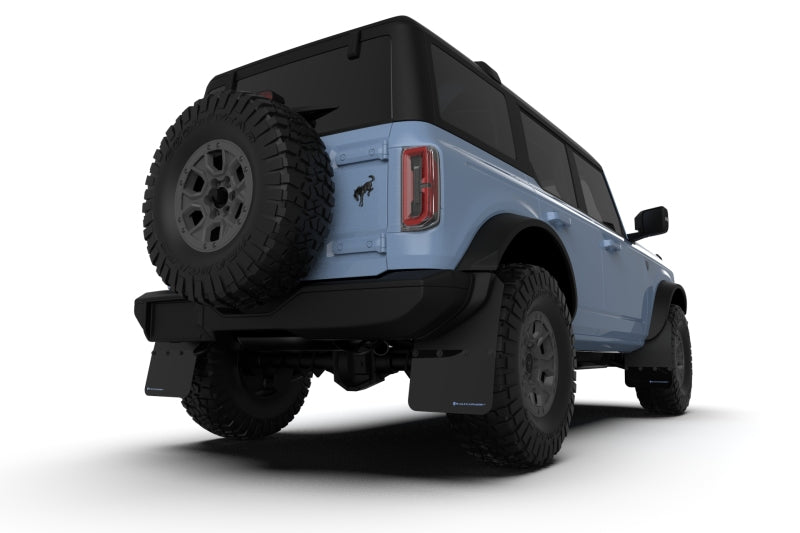 Rally Armor 21-22 Ford Bronco (Plstc Bmpr + RR - NO Rptr/Sprt) Blk Mud Flap w/Area Blue Logo