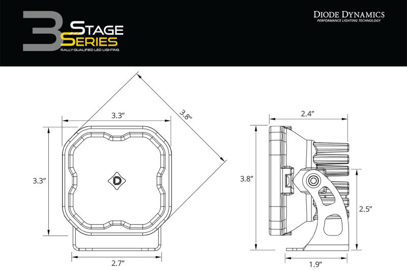 Diode Dynamics SS3 LED Bumper 1 3/4 In Roll Bar Kit Pro - Yellow SAE Fog (Pair)