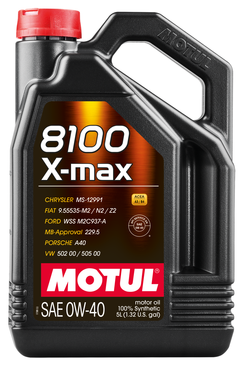 Motul 5L Synthetic Engine Oil 8100 0W40 X-MAX - Porsche A40 - Case of 4