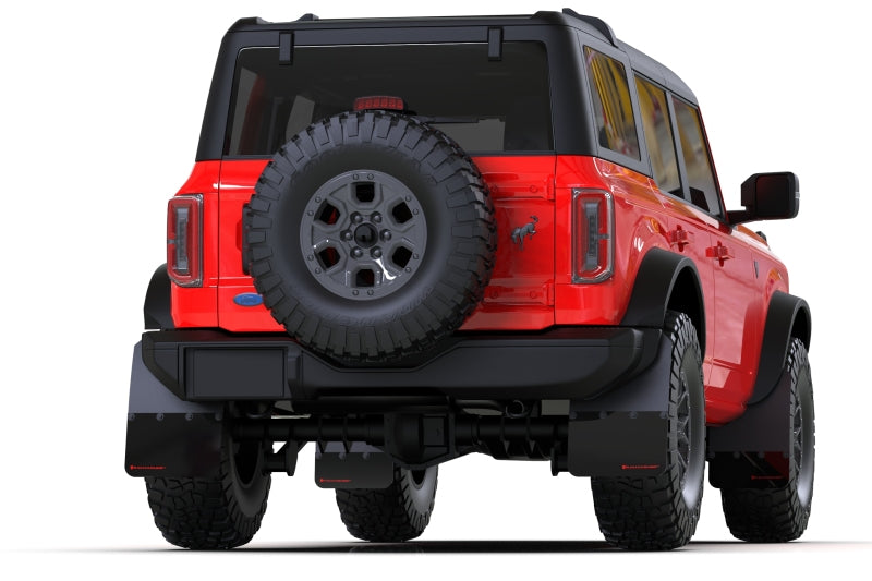 Rally Armor 21-22 Ford Bronco (Steel Bmpr + RR - NO Rptr/Sprt) Blk Mud Flap w/Red Logo