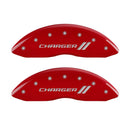 MGP 4 Caliper Covers Engraved Front & Rear With stripes/Charger Red finish silver ch