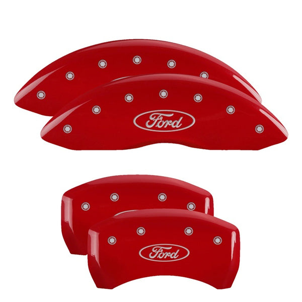 MGP 4 Caliper Covers Engraved Front & Rear Oval logo/Ford Red finish silver ch