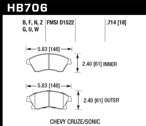Hawk 11-12 Chevy Cruze Eco/LS/1LT/2LT/LTZ / 12 Sonic LS/LT/LTZ HP Plus Front Street Brake Pads