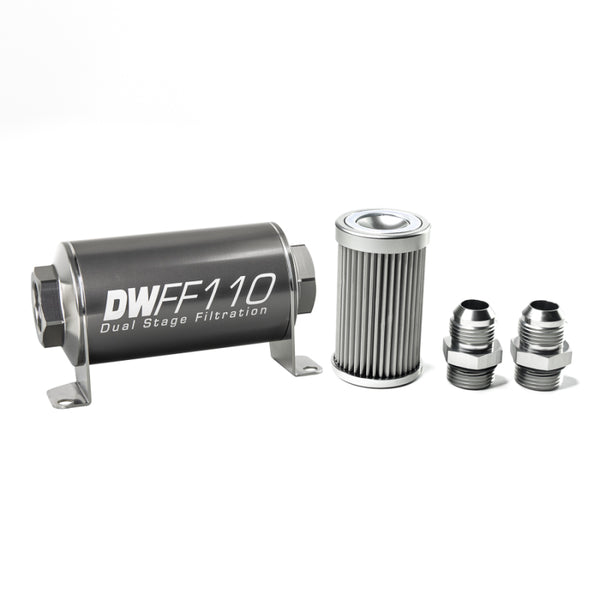 DeatschWerks Stainless Steel 10AN 10 Micron Universal Inline Fuel Filter Housing Kit (110mm)