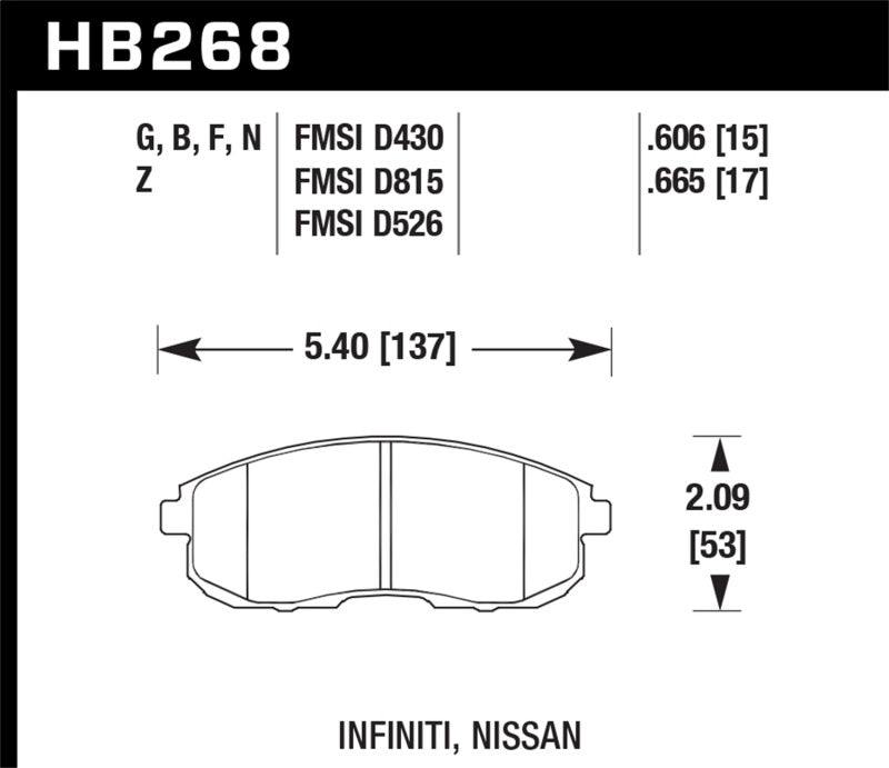 Hawk 03-04 G35/03-05 G35X/ 02-05 350z w/o Brembo HP+ Street Front Brake Pads