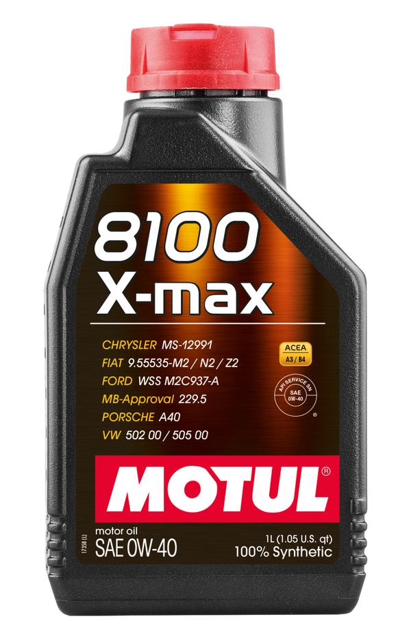 Motul 1L Synthetic Engine Oil 8100 0W40 X-MAX - Porsche A40 - Case of 20
