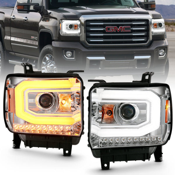 ANZO 2014-2015 Gmc Sierra 1500 Projector Headlight Plank Style Chrome w/ Switchback (Halogen Type)