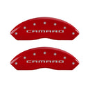 MGP 4 Caliper Covers Engraved Front Gen 5/Camaro Engraved Rear Gen 5/RS Red finish silver ch
