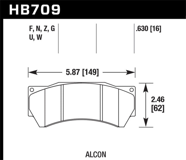 Hawk Performance Alcon Mono 6, Model 4497 DTC-70 Race Brake Pads