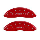 MGP 4 Caliper Covers Engraved Front & Rear Silverado Red finish silver ch