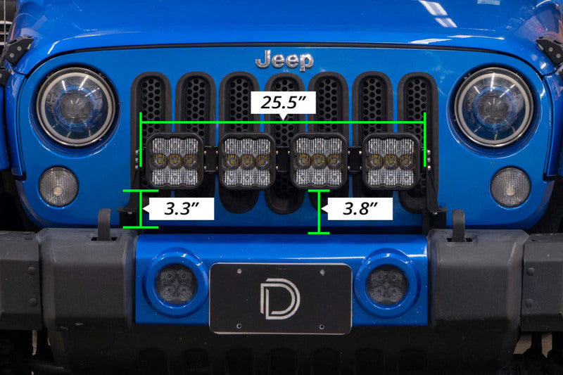 Diode Dynamics Jeep JK SS5 4-Pod CrossLink Grille Lightbar Kit Pro - White Combo