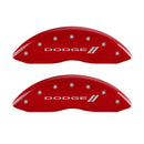 MGP 4 Caliper Covers Engraved Front & Rear With stripes/Dodge Red finish silver ch