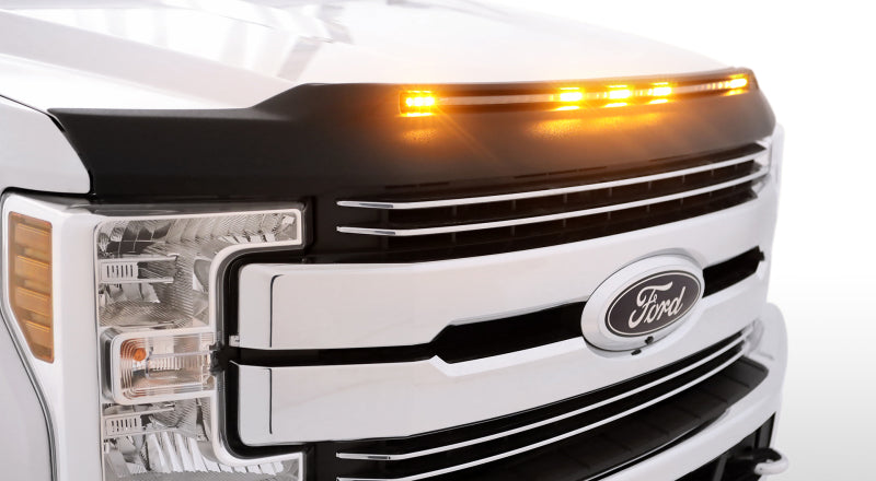 AVS 2017-2019 Ford F250 Super Duty Aeroskin Low Profile Hood Shield w/ Lights - Black