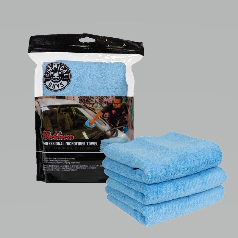 Chemical Guys Workhorse Professional Microfiber Towel - 16in x 16in - Blue - 3 Pack - Case of 16