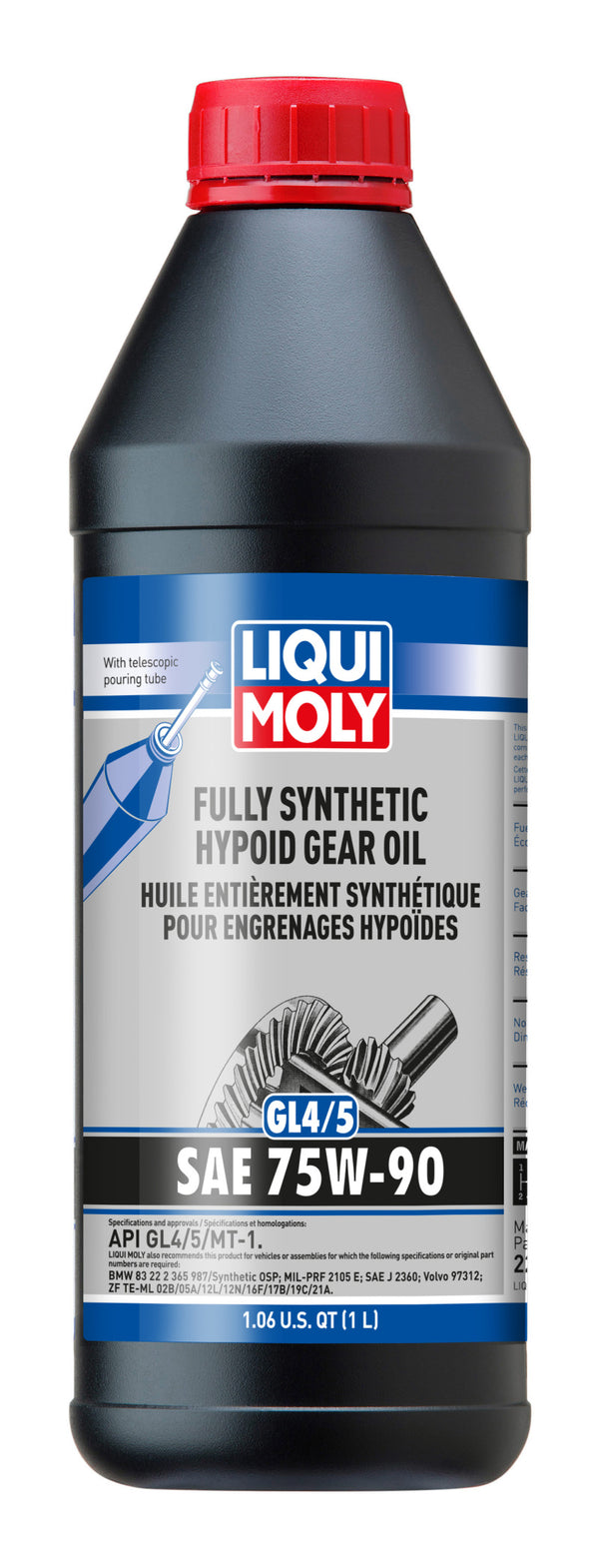 LIQUI MOLY 1L Fully Synthetic Hypoid Gear Oil (GL4/5) 75W90 - Case of 6