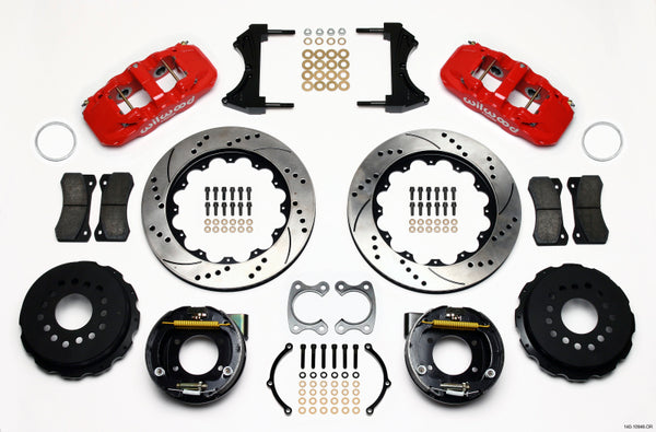 Wilwood AERO4 Rear P-Brake Kit 14.00in Drilled Red Small Ford 2.66in Offset