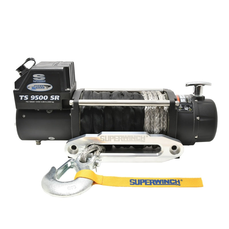 Superwinch 9500 LBS 12 VDC 3/8in x 80ft Synthetic Rope Tiger Shark 9500 Winch