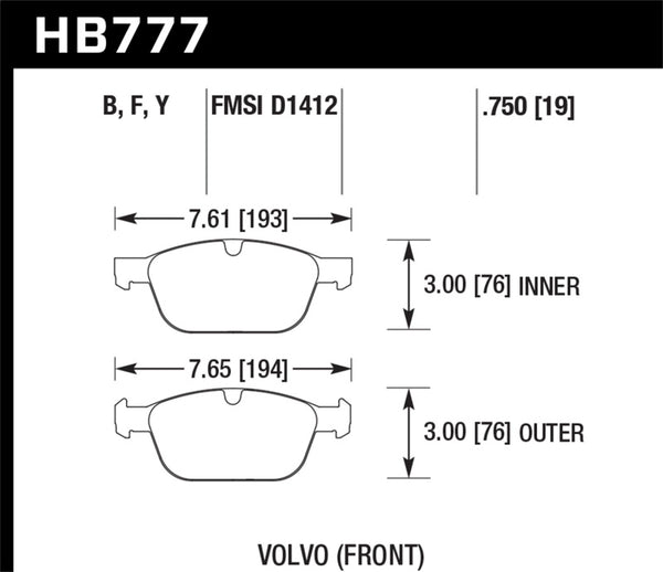Hawk 10-15 Volvo XC60 / 03-14 Volvo XC90 (w/ 328mm Rotors) HPS 5.0 Street Front Brake Pads