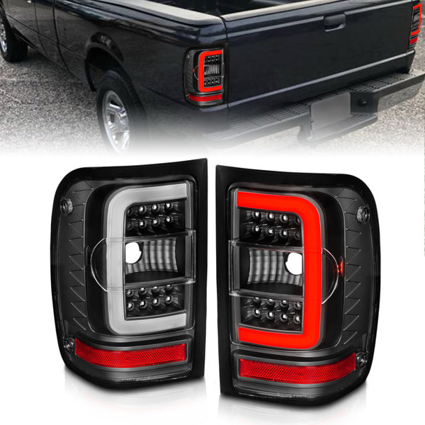 ANZO 2001-2011 Ford  Ranger LED Tail Lights w/ Light Bar Black Housing Clear Lens