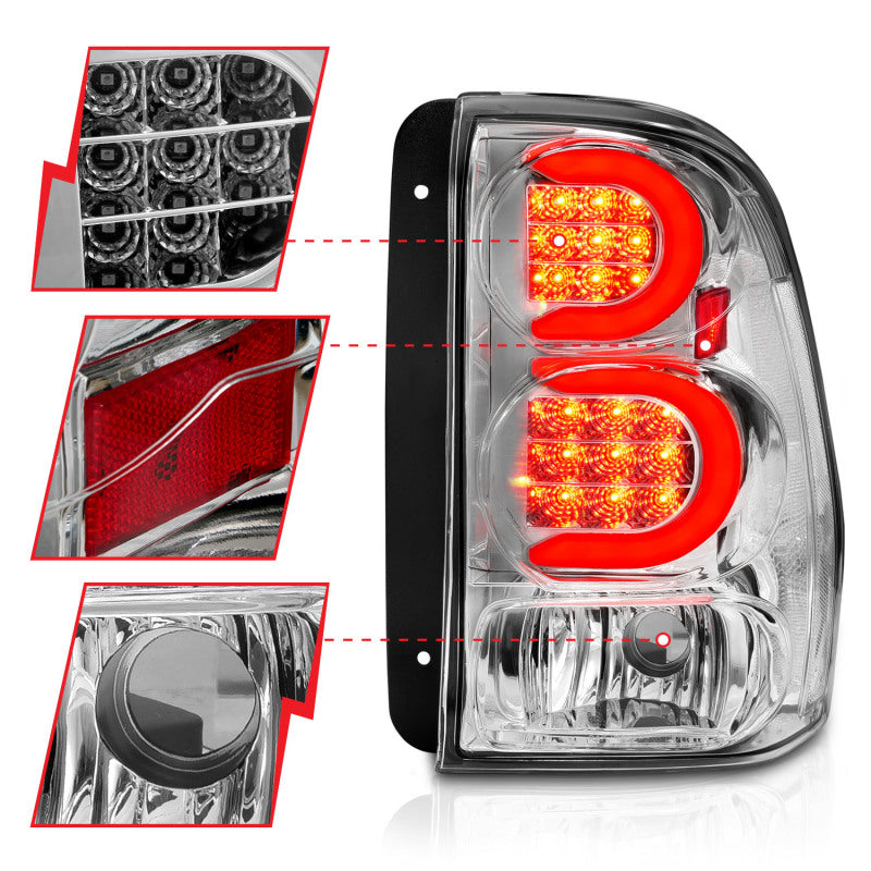 ANZO 2002-2009 Chevrolet Trailblazer LED Tail Lights w/ Light Bar Chrome Housing Clear Lens