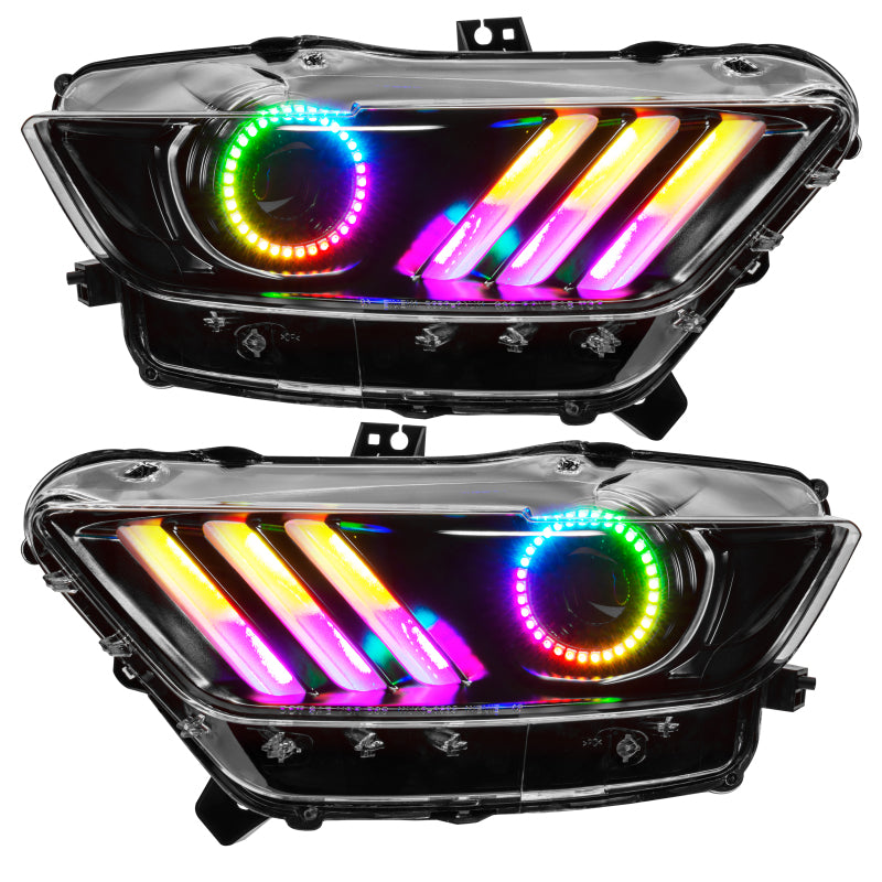 Oracle 15-17 Ford Mustang Dynamic RGB+A Pre-Assembled Headlights - Black Edition - ColorSHIFT