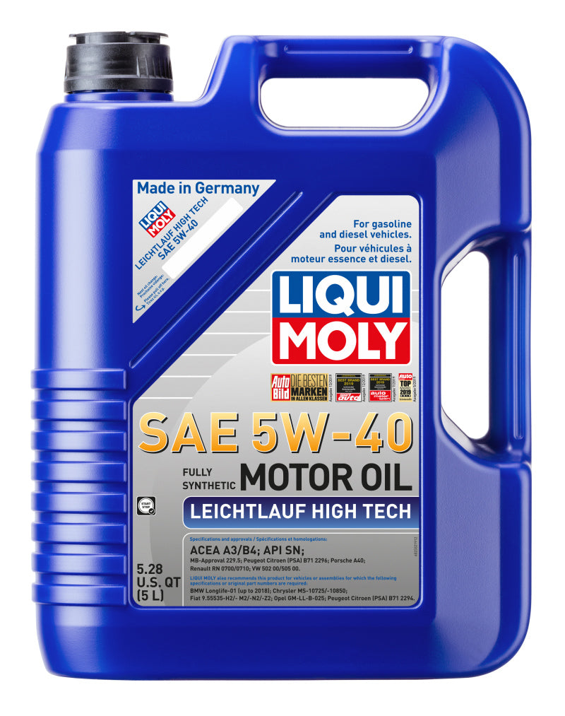 LIQUI MOLY 5L Leichtlauf (Low Friction) High Tech Motor Oil 5W40 - Case of 4