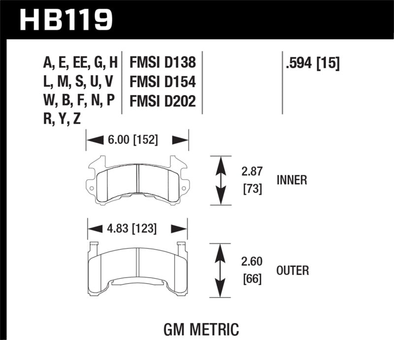 Hawk Buick / Cadillac / Chevrolet / GMC / Oldsmobile / Pontiac D-154 Caliper Black Race Brake Pads