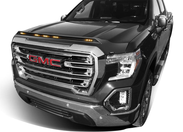 AVS 19-20 GMC Sierra 1500 Aeroskin Low Profile Hood Shield w/ Lights - Onyx Black