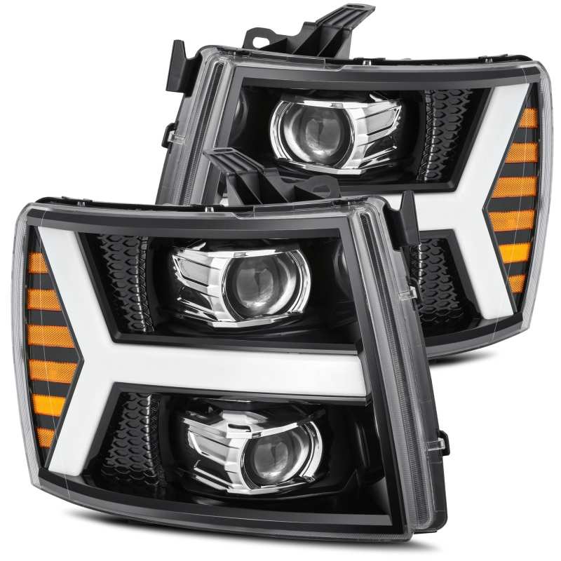 AlphaRex 07-13 Chevy 1500HD PRO-Series Proj Headlight Plank Style Gloss Blk w/Activ Light/Seq Signal