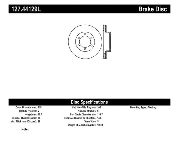 StopTech 07-08 Toyota FJ Cruiser / 05-08 Tacoma (6 lug) / 03-08 4 Runner (319mm disc) SportStop Slo