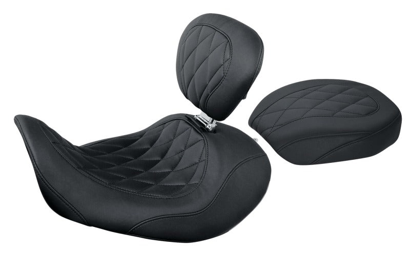 Mustang 06-17 Harley Dyna Wide Tripper Forward Pass Seat Diamond Stitch - Black