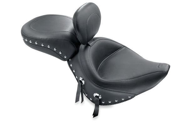 Mustang 84-06 Harley Standard Rear Tire Wide Touring Solo Seat w Driver Backrest Studs - Black