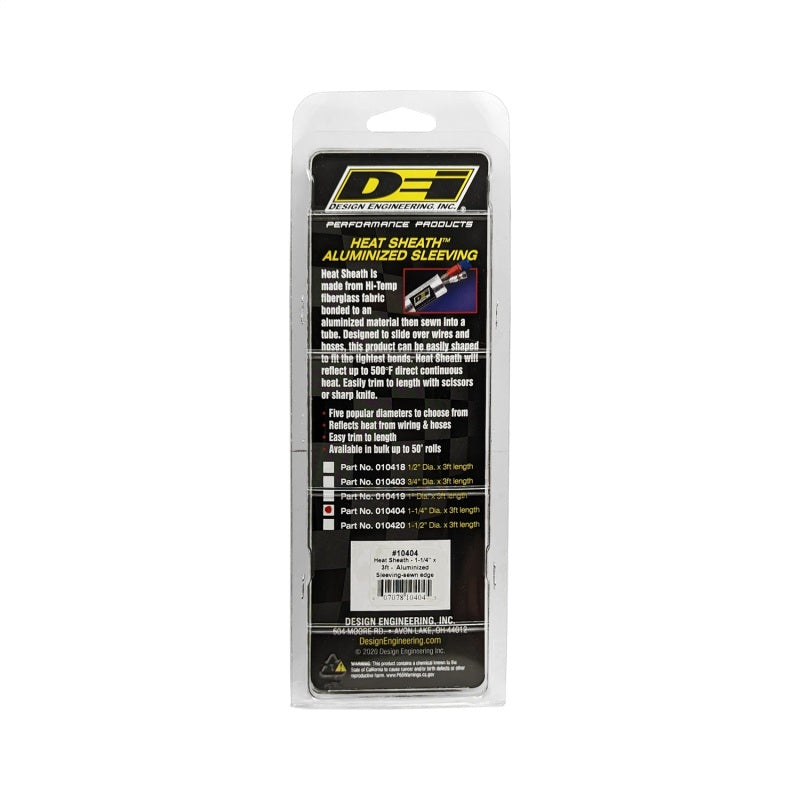DEI Heat Sheath 1-1/4in I.D. x 3ft - Aluminized Sleeving- Sewn Edge