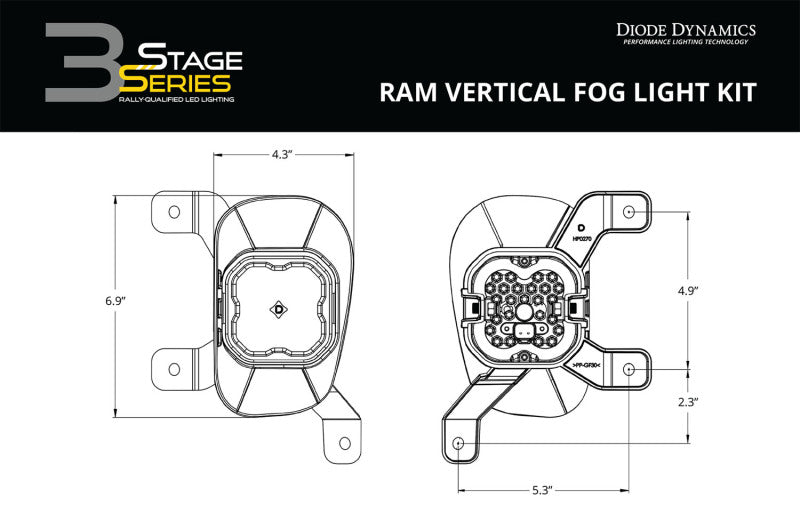 Diode Dynamics SS3 Sport Type Ram Vert Kit ABL - White SAE Fog