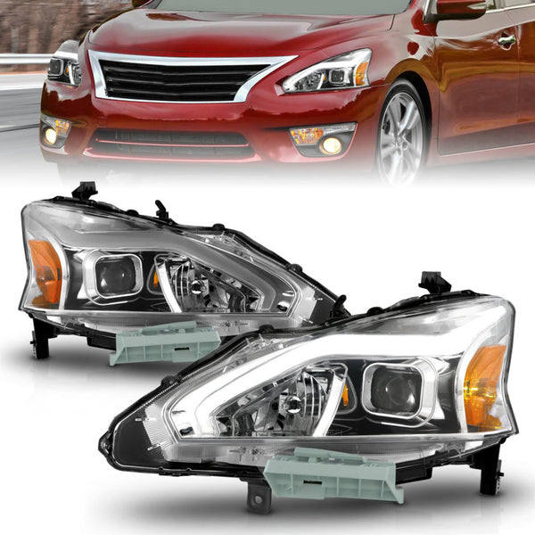 ANZO 13-15 Nissan Altima (w/o Factory HID Bulbs) Projector Headlights - w/ Light Bar Chrome Housing