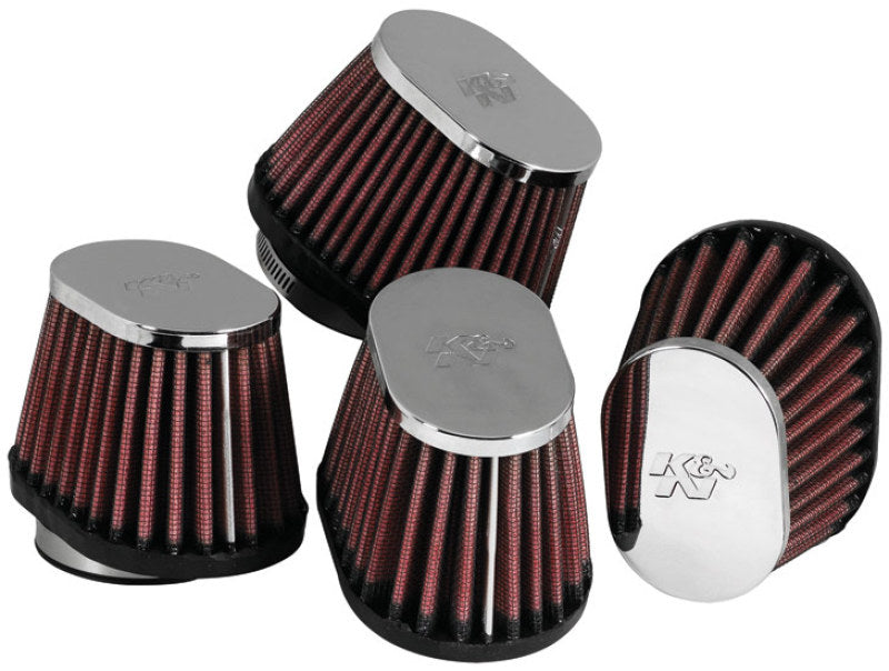 K&N Universal Chrome Oval Tapered Air Filter - 2in Flg ID x 4in OS L 3in OS W x 2.75in H